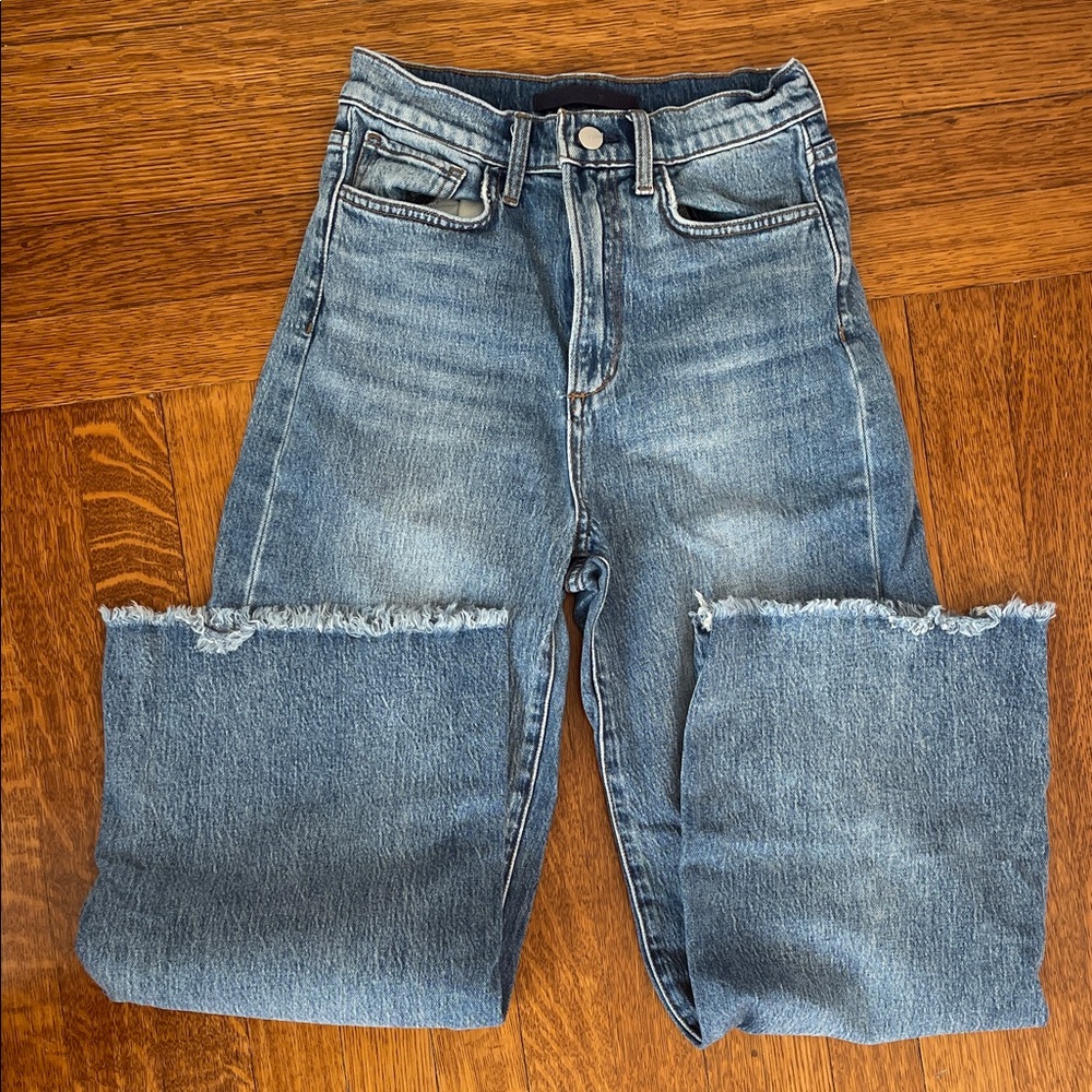 Joes Jeans Mia High Rise Wide Leg Jeans Womens 26 Raw Hem Distressed Denim